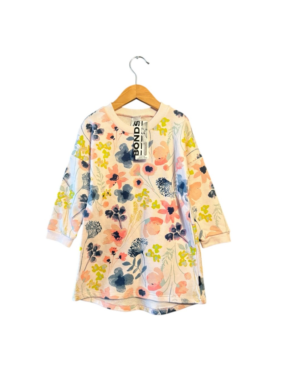Bonds Pastel Floral Long Sleeve Dress - Peach, Navy, Lime, Cream